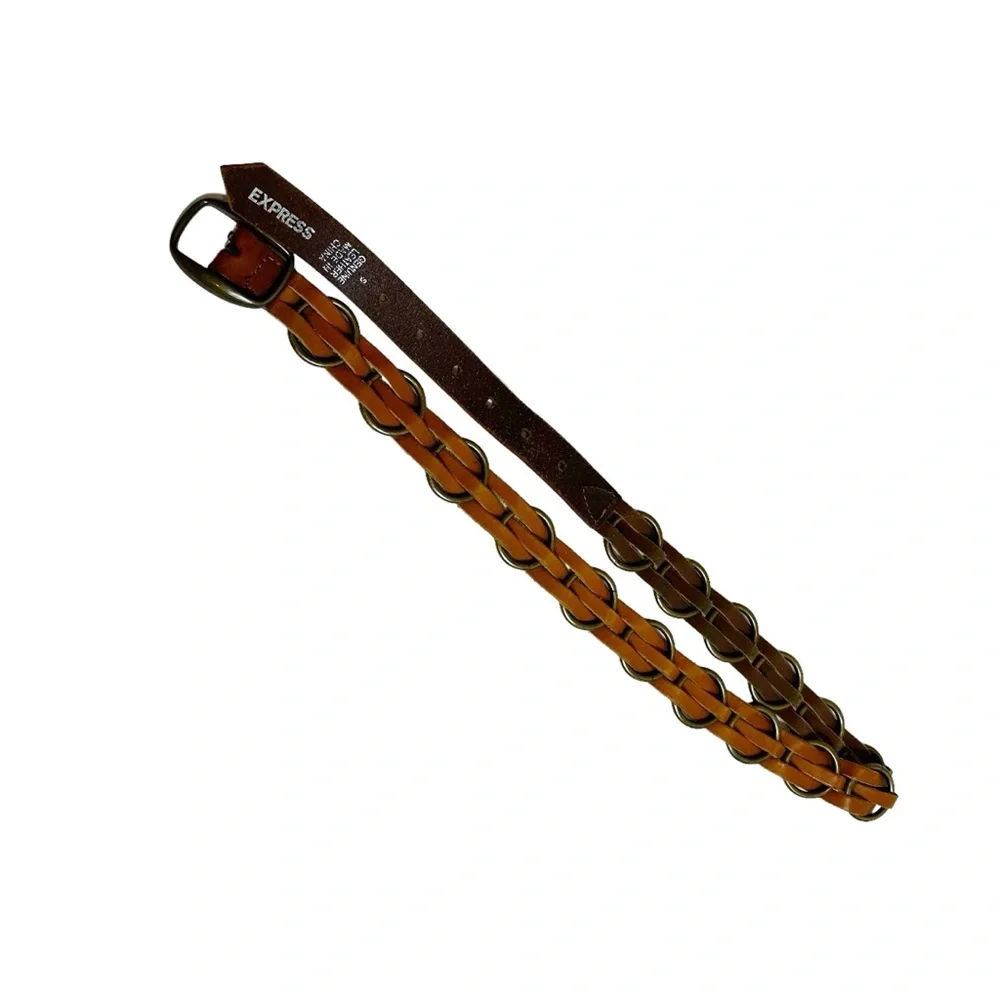 Express Brown Leather Woven Chain Style Belt